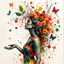 Mulher com borboletas e flores (1 de 4)