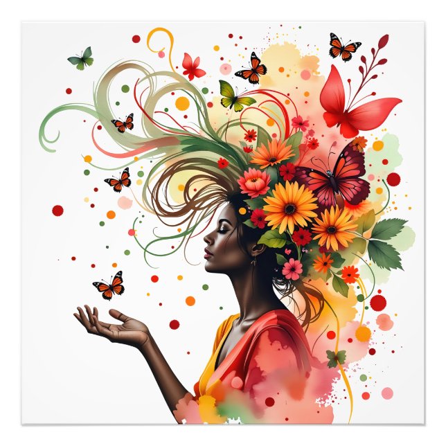 Foto Mulher com borboletas e flores (4 de 4) (Frente)