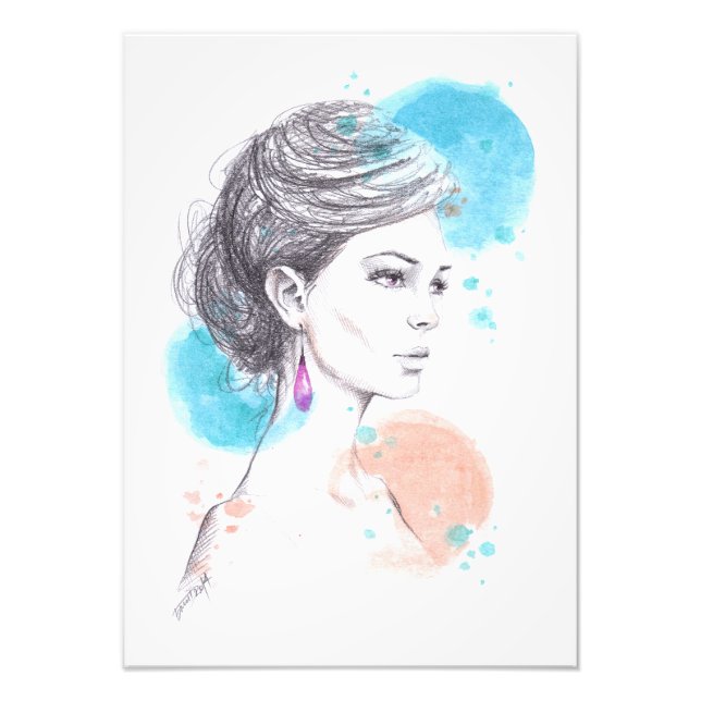 Foto Mulher com desenho ilustrativo de moda de brinco (Frente)