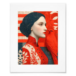 Foto Mulher com um vestido floral vermelho florado e um