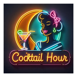 Foto Mulher da Hora do Coquetel com Letreiro de Neon de
