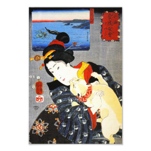 Foto Mulher de Kuniyoshi com um impressão do gato