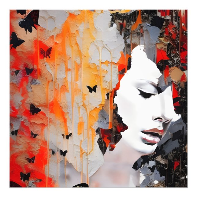 Foto Mulher e Borboletas Pintura Desarrumada (Frente)