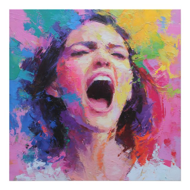 Foto Mulher Gritando Cores Abstratas Acrílico Expressiv (Frente)