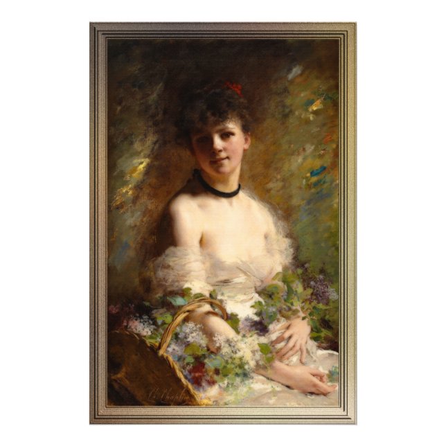 Foto Mulher jovem com cesta de flores (Frente)
