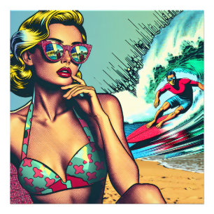 Foto Mulher Ruiva Retro Bonita e Cara Gato Surfista