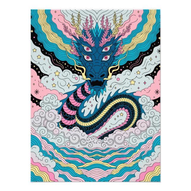 Foto Mystical Blue Dragon in Clouds (Frente)