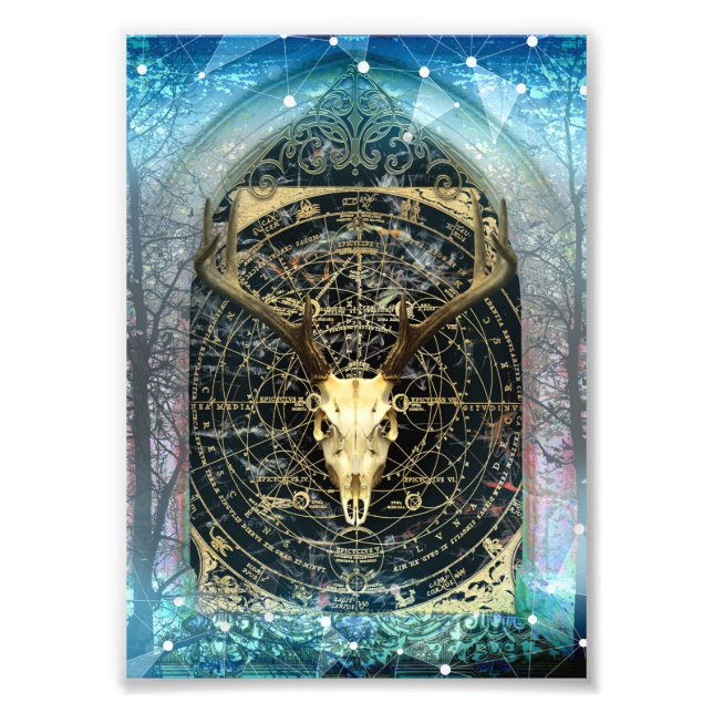 Foto Mystical Stag Skull Dark Fairytale Art Impressão (Frente)