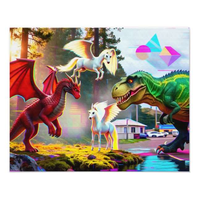 Foto Mythical and Prehistoric Pegasus, Dragon, Dinosaur (Frente)