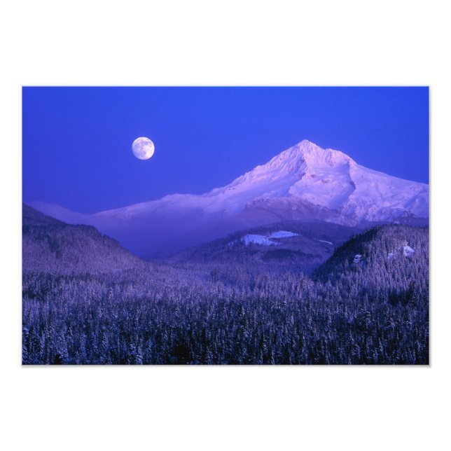 Foto Nascer da lua sobre o Mt Hood inverno, Oregon (Frente)