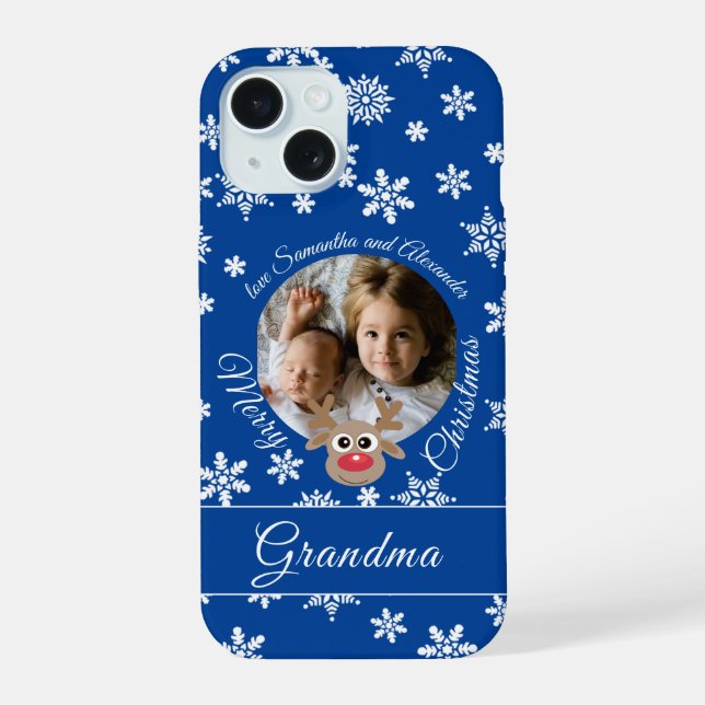 Foto Natal Blue Cute Reindeer White Script (Verso)