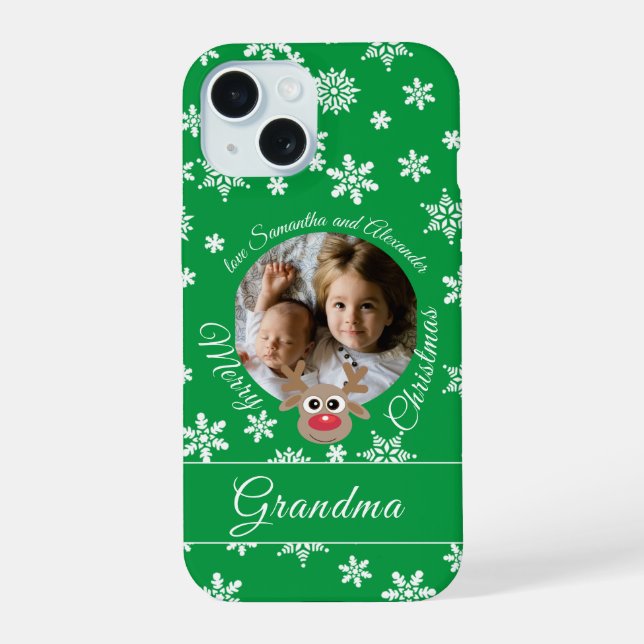 Foto Natal Verde Renas Cute Branco Script (Verso)