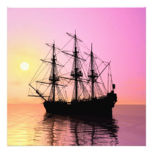 navio pirata no pôr do sol