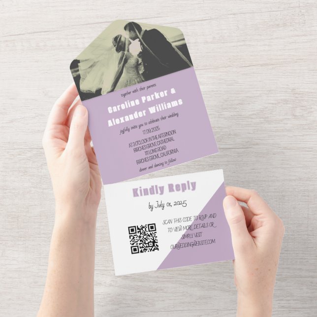 Foto Negrito de Código QR Simples Lilac Moderno Ro (Aba destacável)