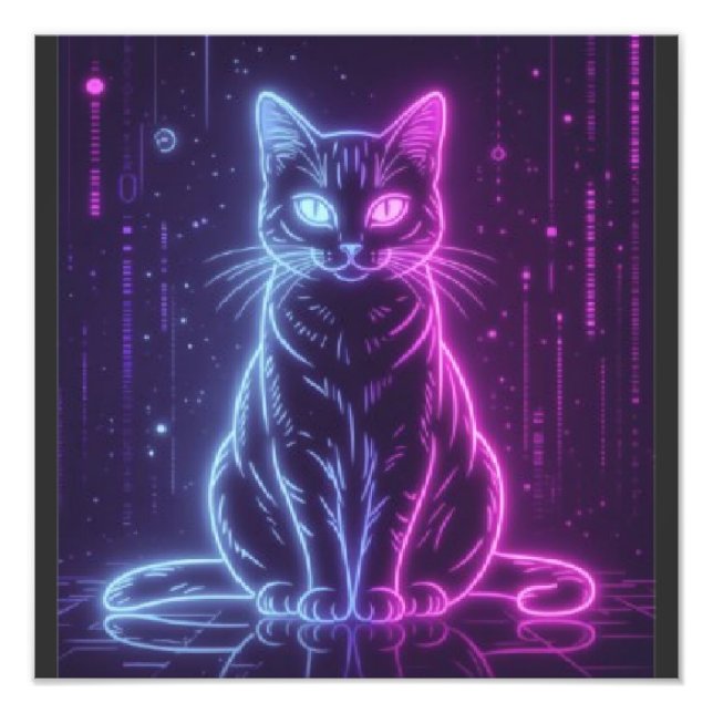 Foto **Neon Cat Design – Glowing Futuristic Feline Art* (Frente)