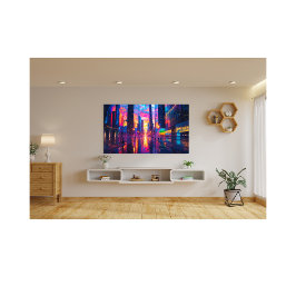 Foto Neon Cityscape na Urbana Futurística Sunset