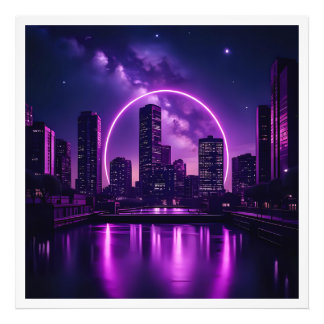 Foto Neon Cyberpunk Cityscape - Roxo futurístico
