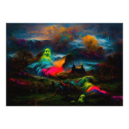 Foto Neon Ghosts em uma paisagem fantasia assombrada