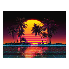 Foto Neon Grid Palm Sunset