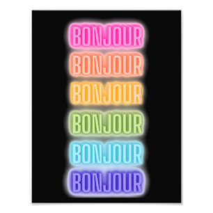 Foto Neon Sign Style Bonjour Repetindo o Impressão Arco