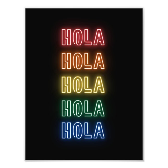 Foto Neon Sign Style Hola Repeating Rainbow Print (Frente)
