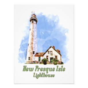 Foto New Presque Isle Lighthouse Watercolor - Michigan