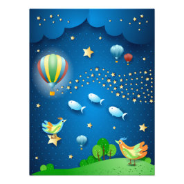 Foto Noite surreal com balões e onda de estrelas posta