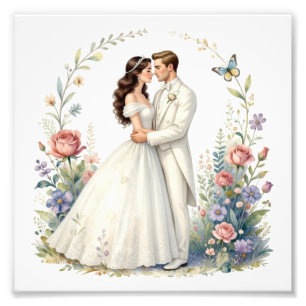 Foto Noivo Romântico Floral Elegante Casal de Noivos