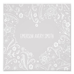 Foto Nome do coração branco da Cinza neutra do bebê