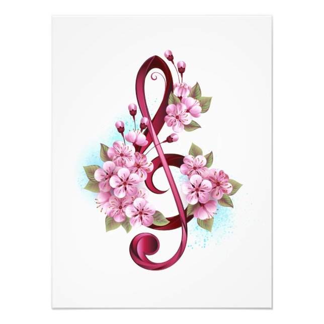 Foto Notas de clave de trecho musical com flores de Sak (Frente)