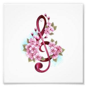 Foto Notas de clave de trecho musical com flores de Sak