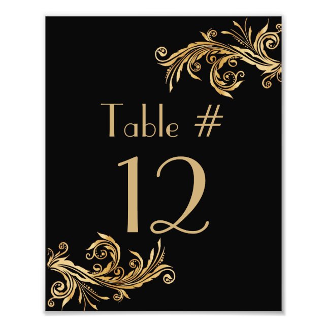 Foto Número de Mesa de Casamento Preto e Dourado Elegan (Frente)