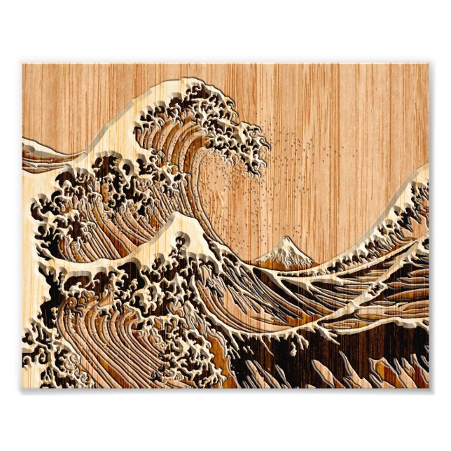 Foto O Excelente Hokusai Wave Bamboo Wood Style (Frente)
