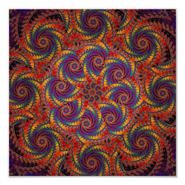 Foto Octopus Espiral Arte Fractal Arco-Íris Psicodélico (Frente)