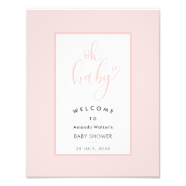 Foto Oh Baby Chic Pink Script Baby Shower Party Sign