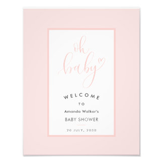 Foto Oh Baby Chic Pink Script Baby Shower Party Sign