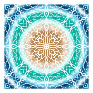 Foto Ondas do Oceano Redondo Mandala Teal e Turquesa