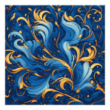 Ondas Reais de Fantasia Redemoinhos de Azul e Dour