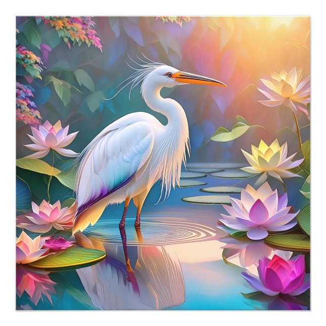 Foto Orange Billed White Heron Fantasy Bird (Frente)