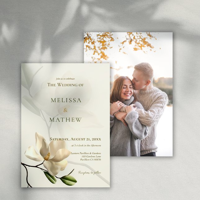 Foto Oriental White Magnolia Convite Para Casament (Photo Oriental White Magnolia Wedding Invitation)