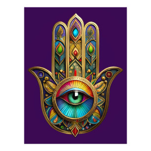 Foto Ornate Dourado Colorido Hamsa Verde no Terceiro Ol