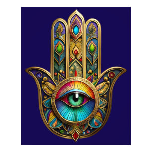 Foto Ornate Dourado Colorido Hamsa Verde no Terceiro Ol