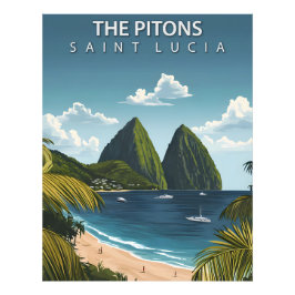 Foto Os Pitons – Cartaz de Viagem Antigo de Santa Lúcia