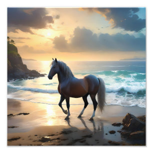 Foto Ouro Grace: Um Cavalo de Palomino na praia Sunset
