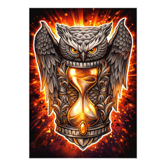 Foto Owl and Hourglass – Hand-Drawn & Digital Art 