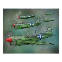 P-40 Warhawks voando em um Poster de tempestade