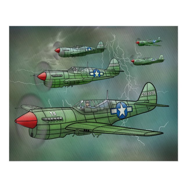 Foto P-40 Warhawks voando em um Poster de tempestade (Frente)