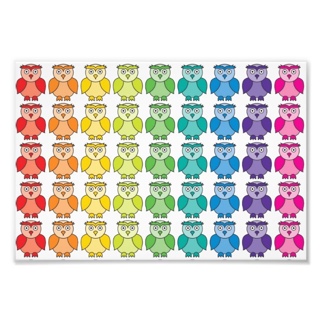 Foto Padrão Bonito De Coruja Arco-Íris. (Frente)