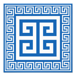 Foto Padrão-Chave Grego Branco E Design Azul