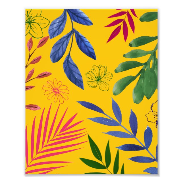 Foto Padrão de Folhagem Com Flores Coloridas (Frente)
